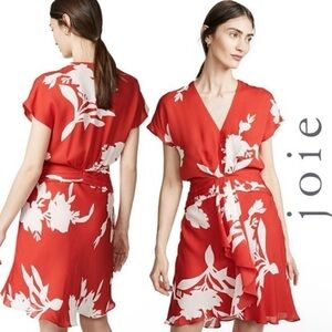 Joie Women's Ashleena Silk Red Floral Midi Dress  Size 4 Original $385